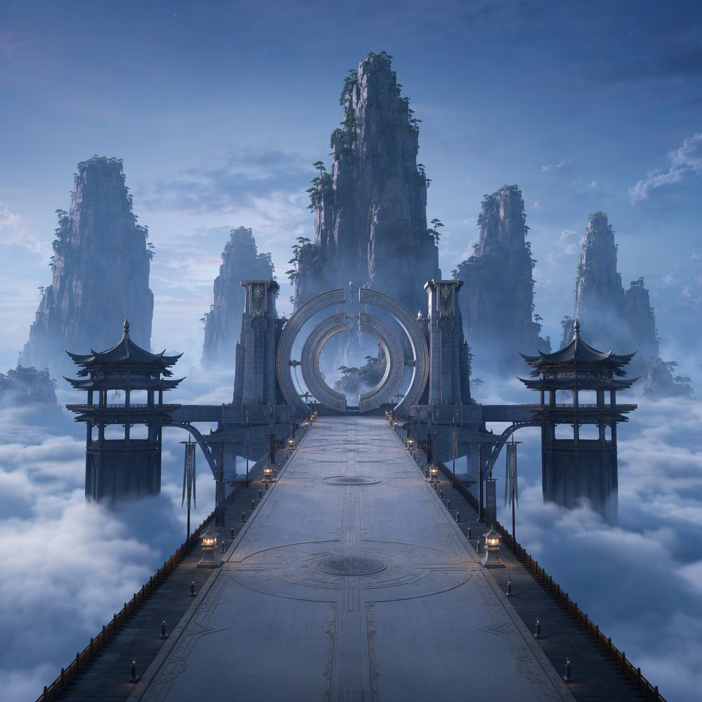 Meridian Gate and Cloud Causeway above a sea of clouds