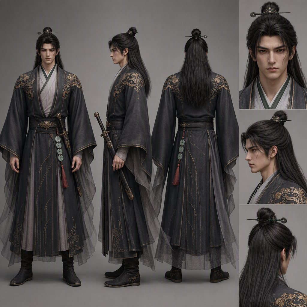 Yan Qinghe character reference sheet